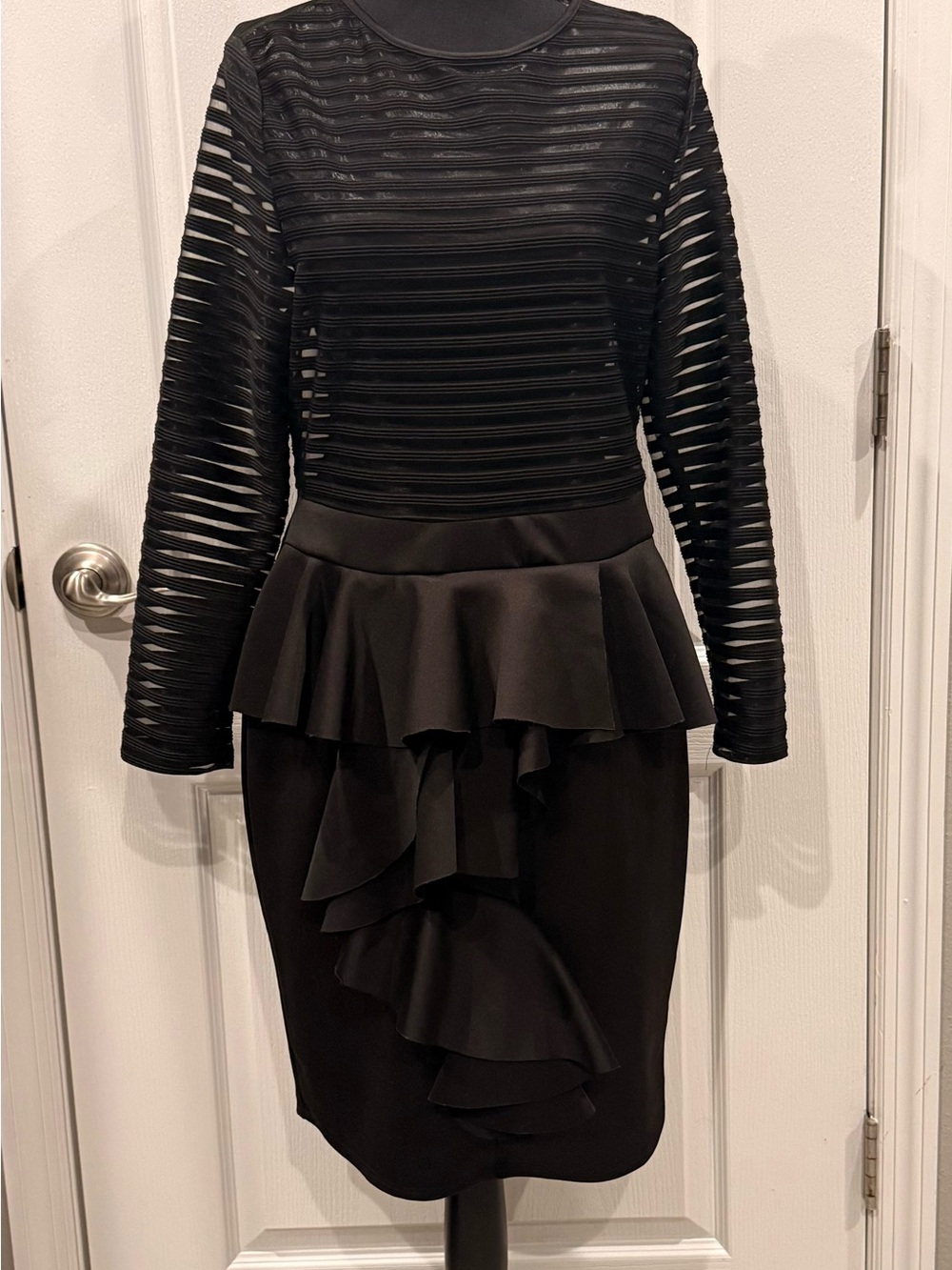Jasmine Black Long Sleeve Layered Peplum Dress